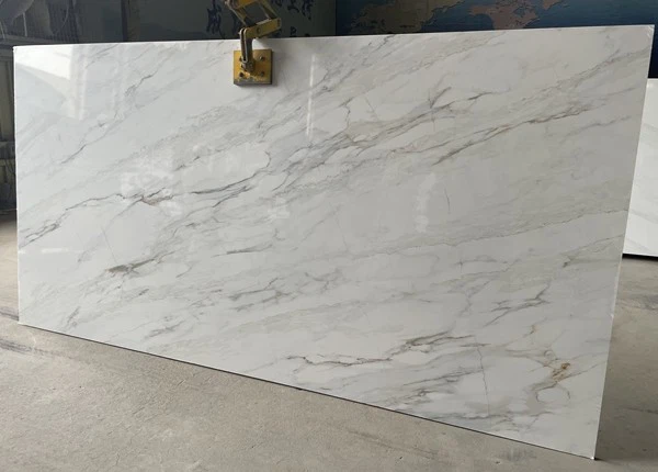 White Quartz Slab with Grey and Gold Veins